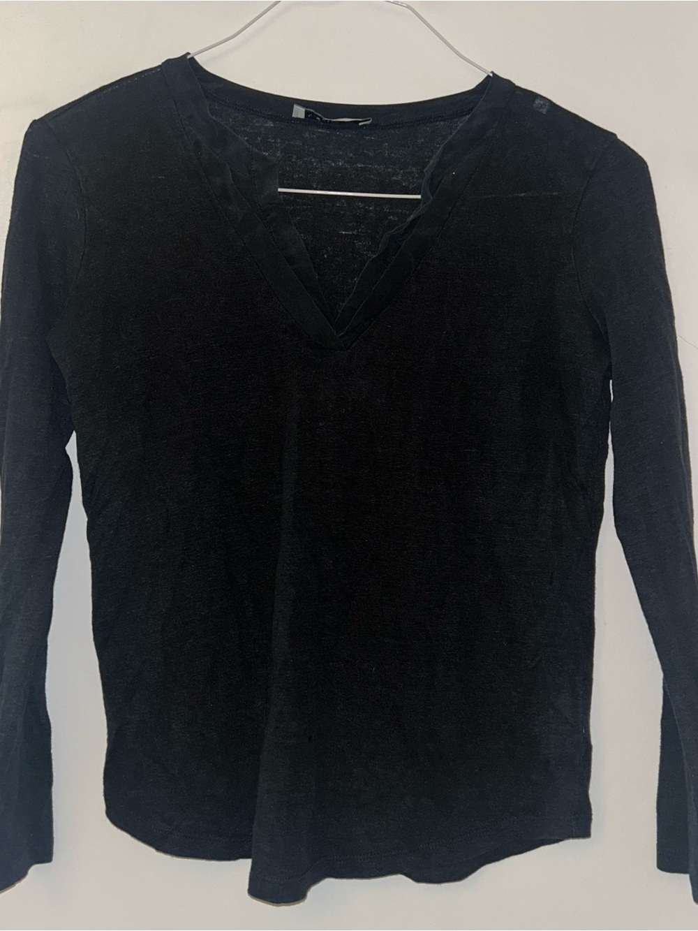 Sandro Black V-Neck Long Sleeve Top